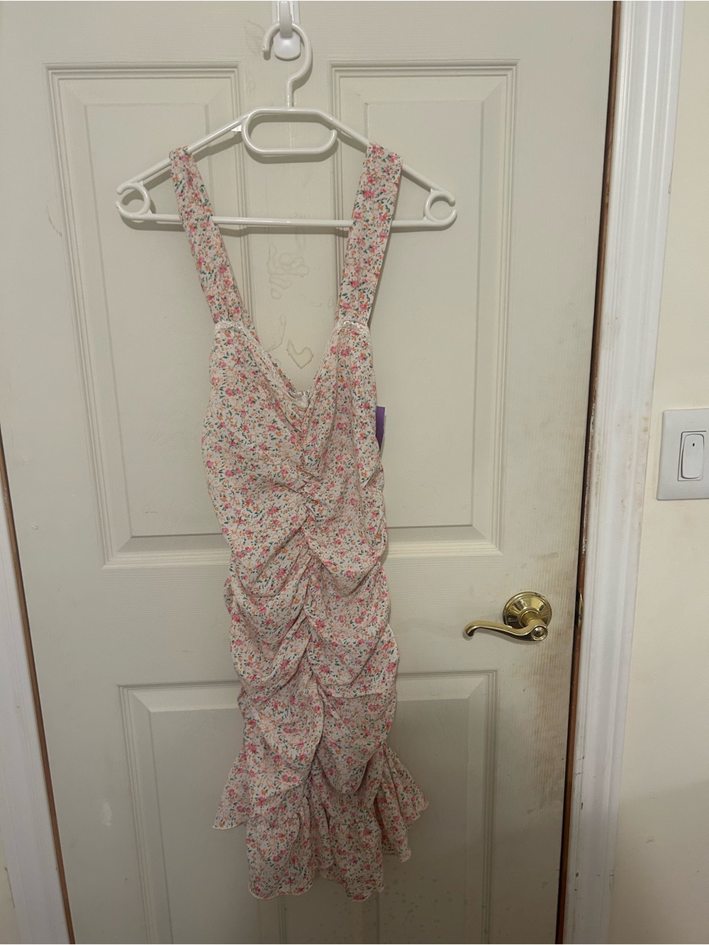 Floral Ruffle Midi Dress in Pink and Cream